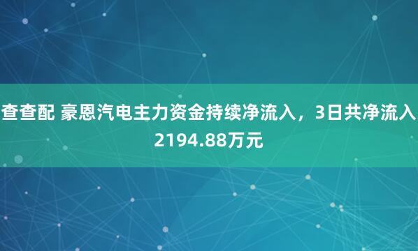 查查配 豪恩汽电主力资金持续净流入，3日共净流入2194.88万元